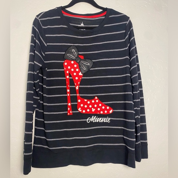 Disney Sweaters - Disney Parks Minnie Mouse High Heel Sweater Womens Sz Large Black White Striped